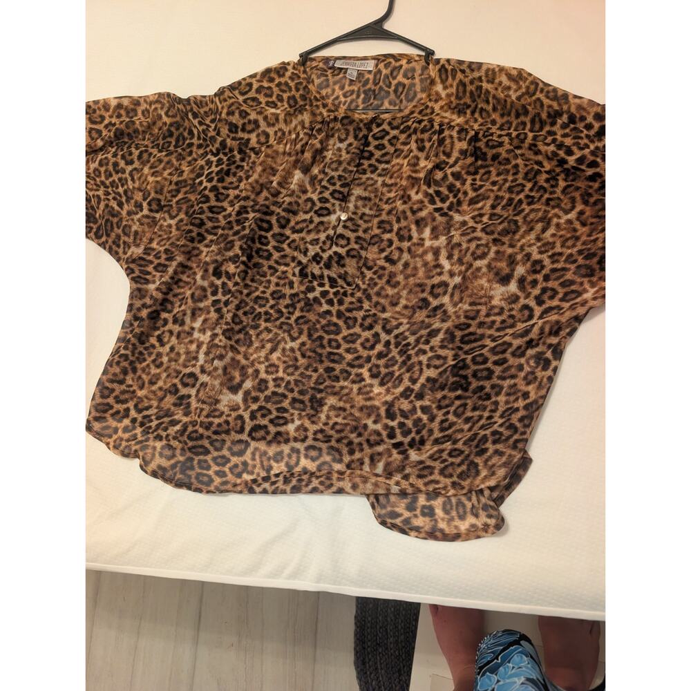Jennifer Lopez Women’s XLSheer Leopard Animal Print Blouse - Picture 5 of 8